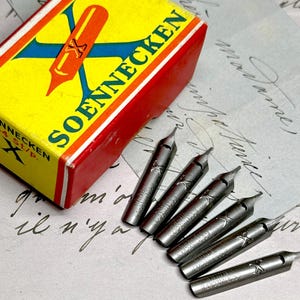 カリグラフィーやスケッチ用の新品ビンテージ Soennecken X ペン先、6 本セット。(箱は付属しません)