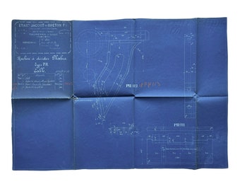 Large French industrial engineering blueprint, no. 2860 circa 1930s. Wonderful dark teal colour.