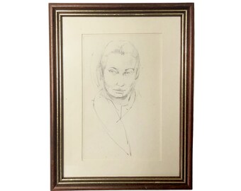 A study of a women's portrait, pencil drawing, 1950s, by Richard Long, unsigned.