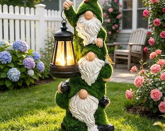 Solar Gnome Garden Statue With Lantern, Outdoor Pathway Yard Decor