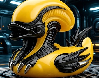 Yellow Alien Xenomorph Duck Ornament, Sci-Fi Horror Resin Duck, Perfect Alien Fan Gift