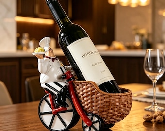 Three-tier chef wine rack, cute resin chef bicycle wine bottle holder, suitable for home decoration and as a gift for dining tables or bars.