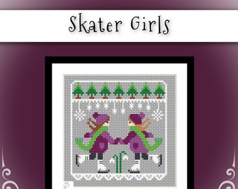 Skater Girls Cross Stitch PDF Chart INSTANT DOWNLOAD