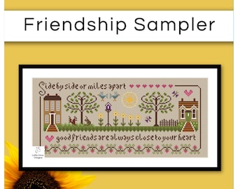 Friendship Cross Stitch Sampler PDF chart INSTANT DOWNLOAD