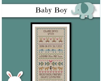 Baby Boy Birth Cross Stitch Sampler PDF Chart INSTANT DOWNLOAD