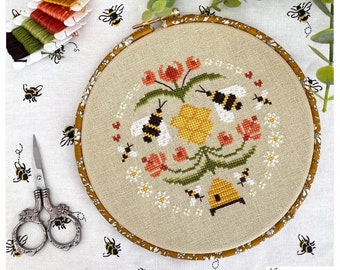 Folk Art Bee Cross Stitch PDF Chart INSTANT DOWNLOAD