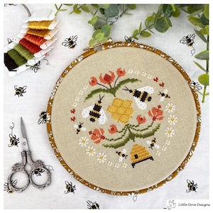 Folk Art Bee Cross Stitch PDF Chart INSTANT DOWNLOAD