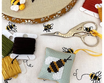 Bee Scissor Fob Counted Cross Stitch Instant Download PDF Chart