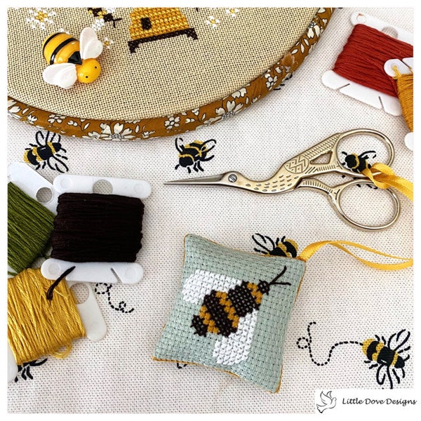 Bee Scissor Fob Counted Cross Stitch Instant Download PDF Chart