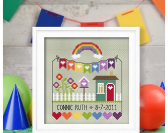 Rainbow Birth Sampler Cross Stitch FULL KIT