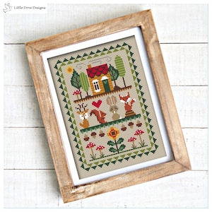 Woodland Friends Cross Stitch Sampler PDF Chart INSTANT DOWLOAD