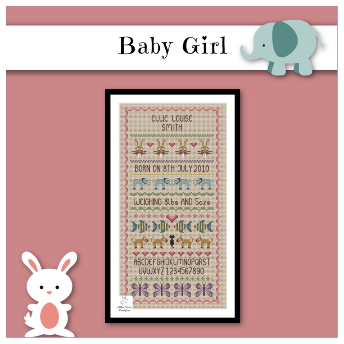 INSTANT DOWNLOAD Baby Girl Birth Cross Stitch Sampler PDF Etsy