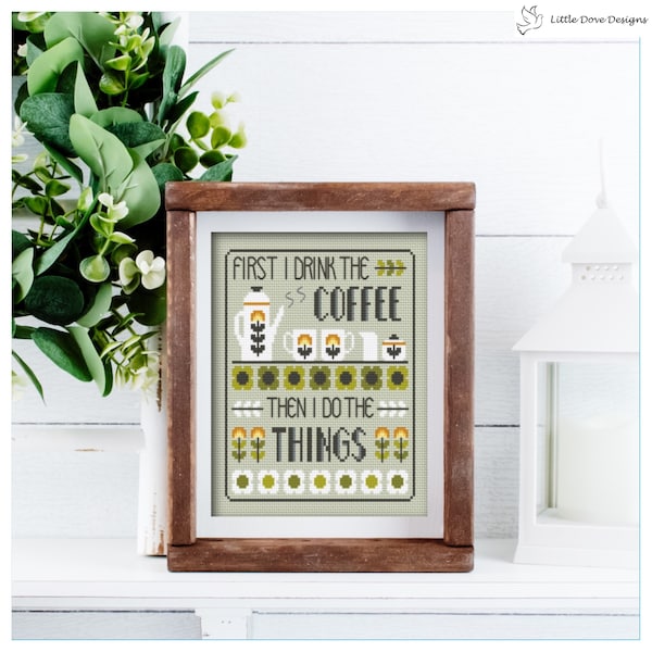 Coffee First Cross Stitch PDF Chart INSTANT DOWNLOAD