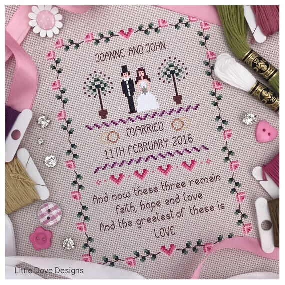 Faith Hope and Love Wedding Cross Stitch Sampler PDF Chart INSTANT DOWNLOAD