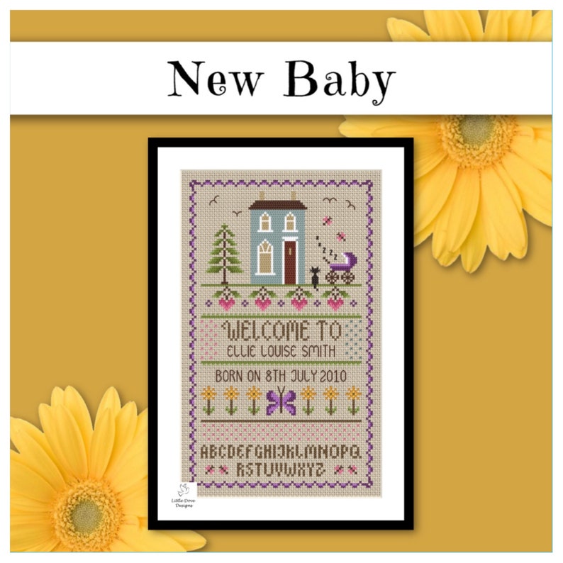 INSTANT DOWNLOAD New Baby Cross Stitch Sampler PDF Chart