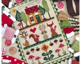 Woodland Friends Cross Stitch Sampler PDF Chart INSTANT DOWLOAD