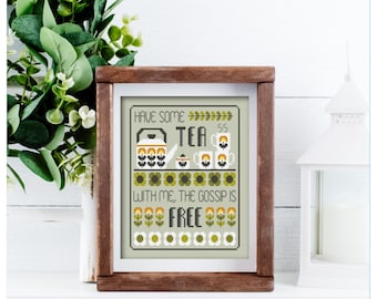 Tea and Gossip Cross Stitch PDF Chart INSTANT DOWNLOAD