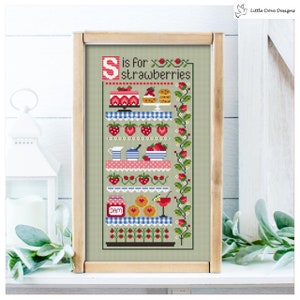 S Is For Strawberries Cross Stitch Instant Download PDF Chart