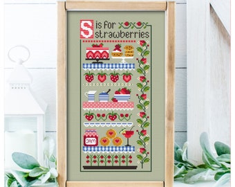 S Is For Strawberries Cross Stitch Instant Download PDF Chart