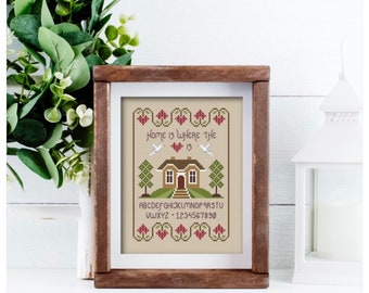 INSTANT DOWNLOAD Home Is Where The Heart Is Cross Stitch PDF Chart