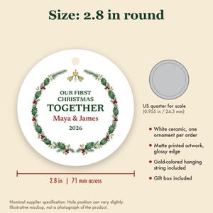 Our First Christmas Together Ornament 2026, Personalized Couple Names Ceramic Keepsake, Boyfriend Girlfriend Gift imagem 5