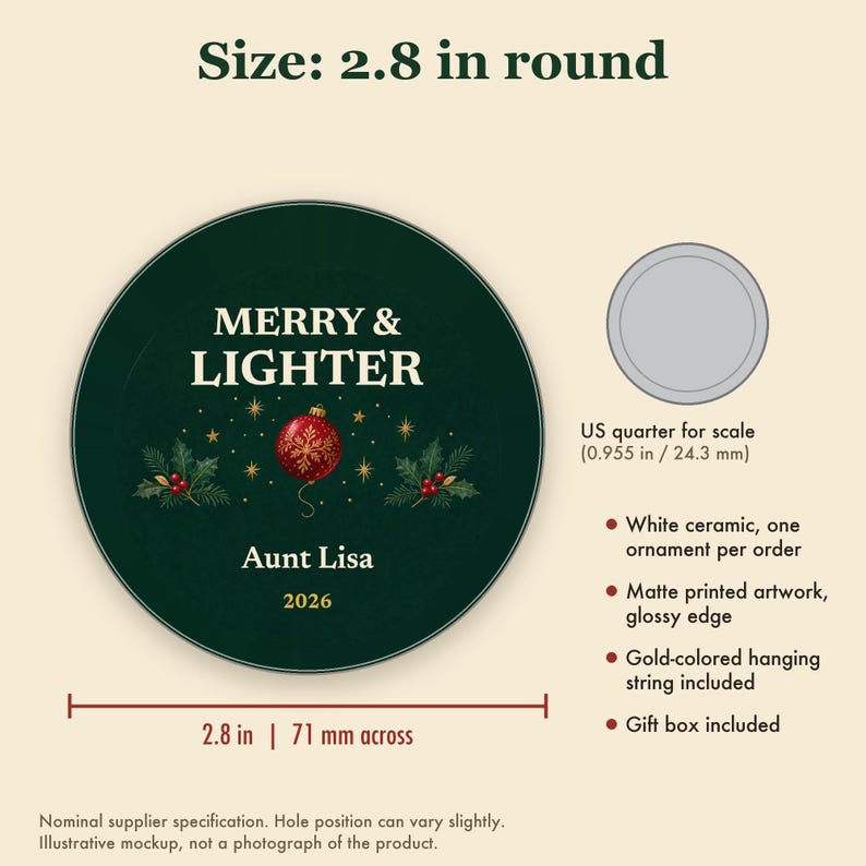 Merry and Lighter Christmas Ornament, Funny GLP-1 Christmas Gift, Custom Name Ceramic Keepsake 2026 Bild 5