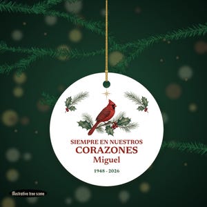 Siempre en Nuestros Corazones Ornament, Spanish Memorial Custom Name Ceramic Keepsake afbeelding 6