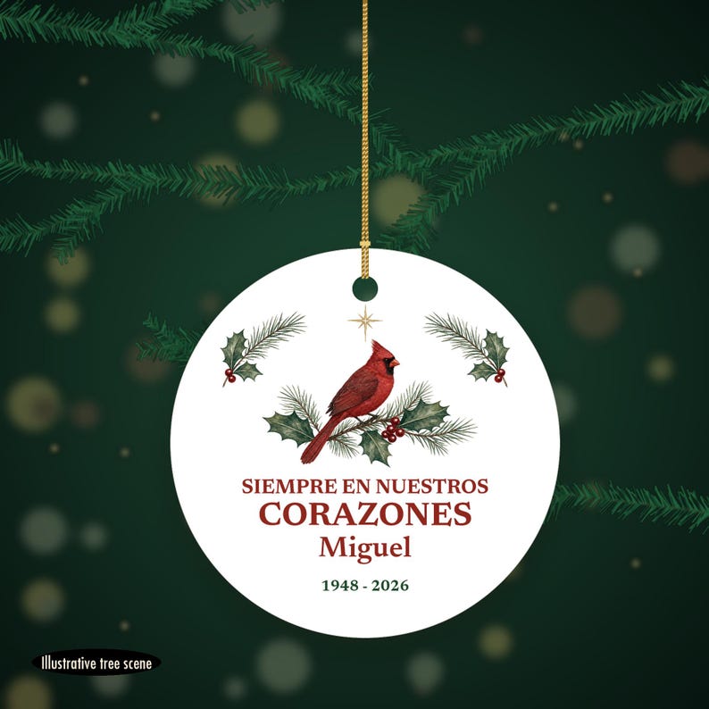 Siempre en Nuestros Corazones Ornament, Spanish Memorial Custom Name Ceramic Keepsake afbeelding 6