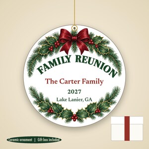 Family Reunion Ornament Set Personalized, Bulk Matching Ceramic Keepsakes, Custom Name Year image 1