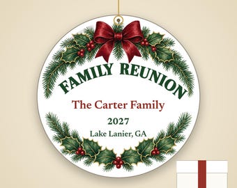 Family Reunion Ornament Set Personalized, Bulk Matching Ceramic Keepsakes, Custom Name Year