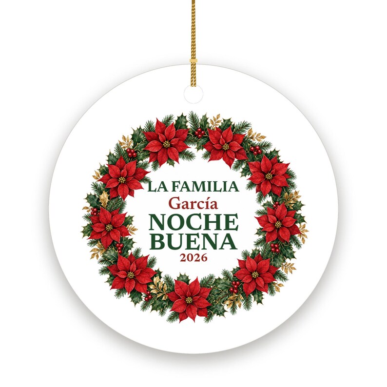Nochebuena Family Ornament Personalized, La Familia Custom Name Spanish Ceramic 2026 image 2