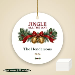 Golden Bells Christmas Ornament Personalized, Jingle All the Way Custom Name Ceramic image 1
