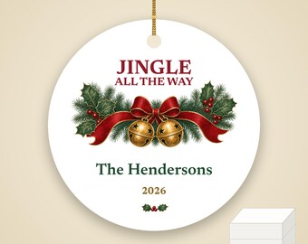 Golden Bells Christmas Ornament Personalized, Jingle All the Way Custom Name Ceramic