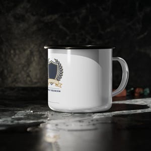 Personalized Family Reunion Enamel Mug Custom Crest and Year, family reunion mug, custom crest mug, reunion coffee cup, black reunion mug image 5