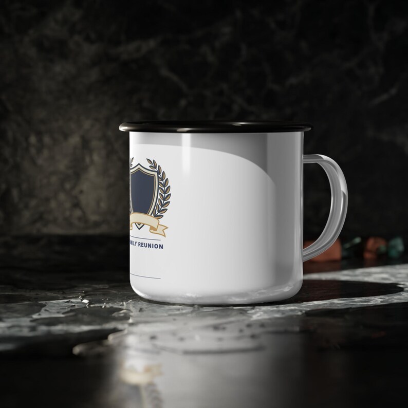 Personalized Family Reunion Enamel Mug Custom Crest and Year, family reunion mug, custom crest mug, reunion coffee cup, black reunion mug image 5