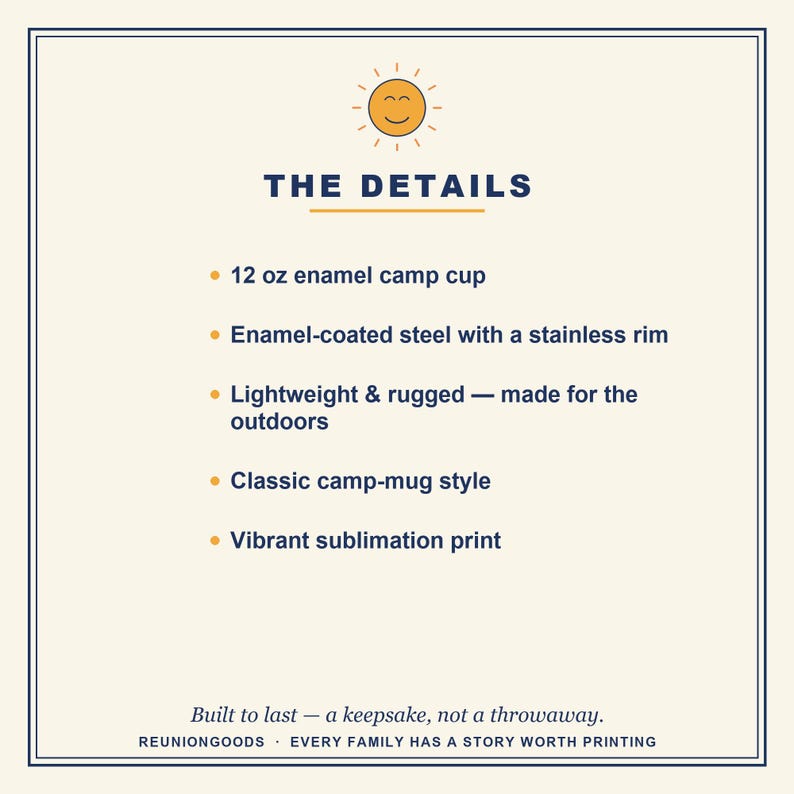 Taza personalizada para reunión familiar, taza de café esmaltada con el lema "Raíces profundas", regalo personalizado para la reunión familiar de 2026, recuerdo de la reunión familiar, taza para acampar. imagen 9