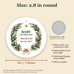 Ornement de Noël « Bébé en route » 2027, prénoms des parents personnalisés, annonce de grossesse, souvenir en céramique image 5