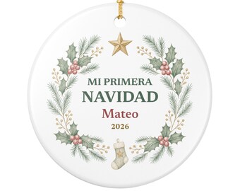 Mi Primera Navidad Baby Ornament, Spanish First Christmas Custom Name Ceramic 2026