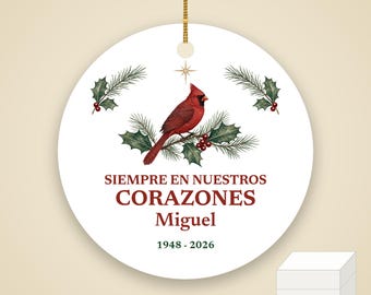 Siempre en Nuestros Corazones Ornament, Spanish Memorial Custom Name Ceramic Keepsake