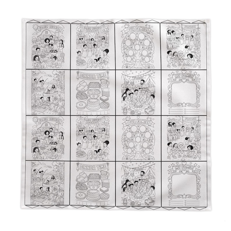 Custom family reunion coloring tablecloth, kids table cover for cookout, color in party favor for family reunion, 2024 reunion gift image 1