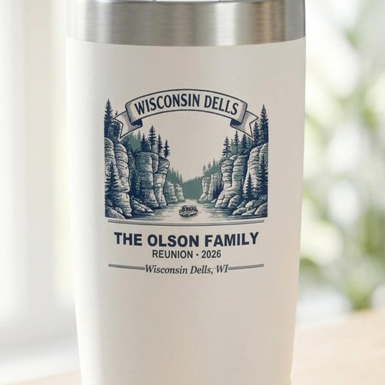 Vaso térmico personalizado para reunión familiar 2026, vaso de viaje isotérmico de 20 oz con nombre personalizado, recuerdo de Wisconsin Dells, obsequio familiar a juego. imagen 2