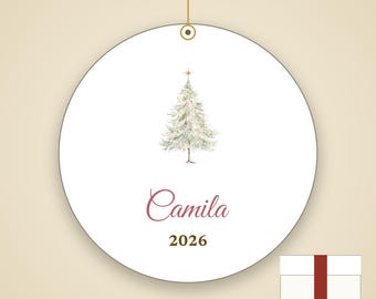 Dainty Christmas Tree Ornament Personalized, Pastel Cursive Name Ceramic Keepsake