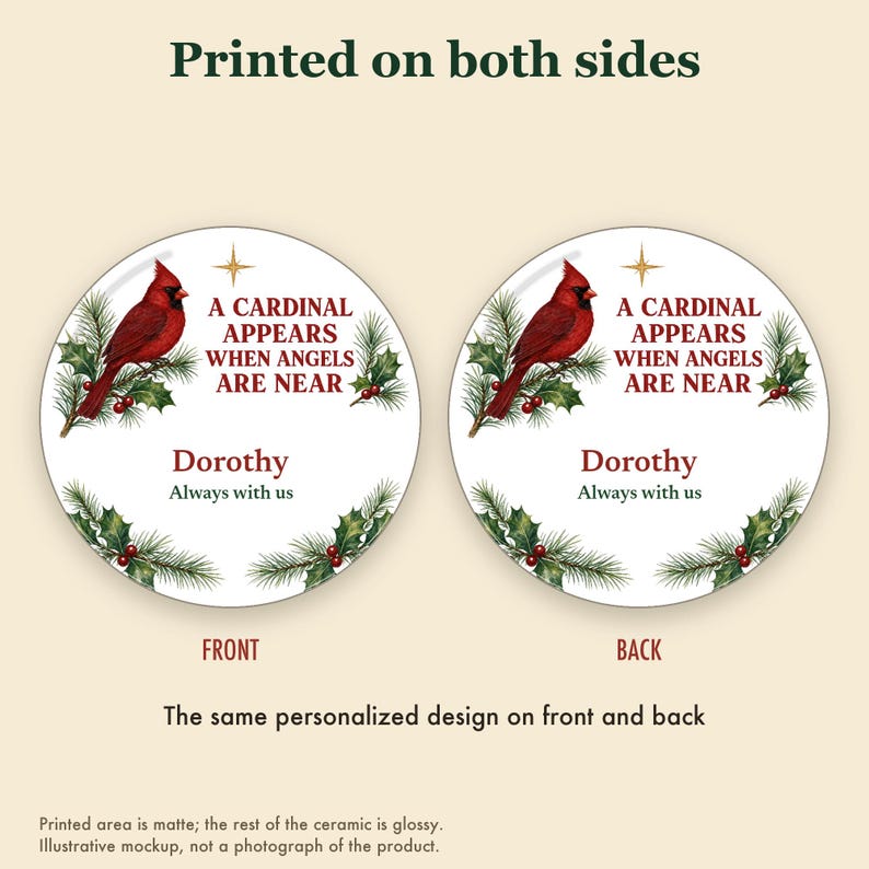 Cardinal Memorial Christmas Ornament Personalized, Remembrance Ceramic Keepsake Gift Bild 8