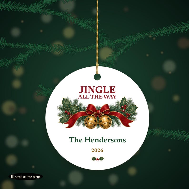 Golden Bells Christmas Ornament Personalized, Jingle All the Way Custom Name Ceramic image 6