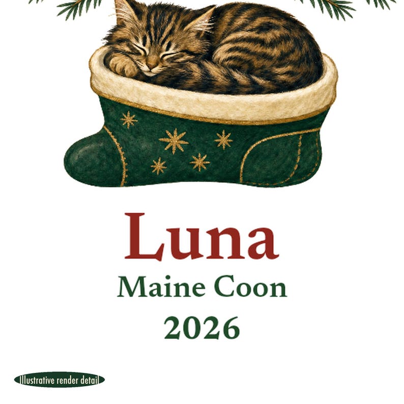 Cat's First Christmas Ornament 2026, Personalized Cat Name and Breed Ceramic Keepsake imagen 4
