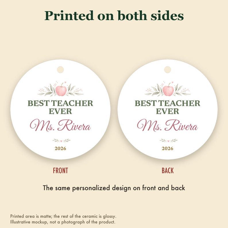 Best Teacher Ever Ornament Pastel, Dainty Apple Cursive Name Ceramic Gift 2026 画像 8