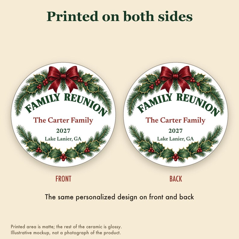 Family Reunion Ornament Set Personalized, Bulk Matching Ceramic Keepsakes, Custom Name Year image 8