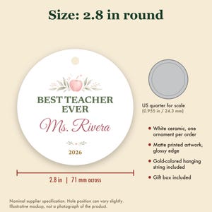 Best Teacher Ever Ornament Pastel, Dainty Apple Cursive Name Ceramic Gift 2026 画像 5