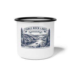 Personalized Table Rock Lake Enamel Mug for Family Reunion 2026, Custom Lake Reunion Mug, Camping Trip Coffee Mug, Matching Reunion Cup Gift image 1