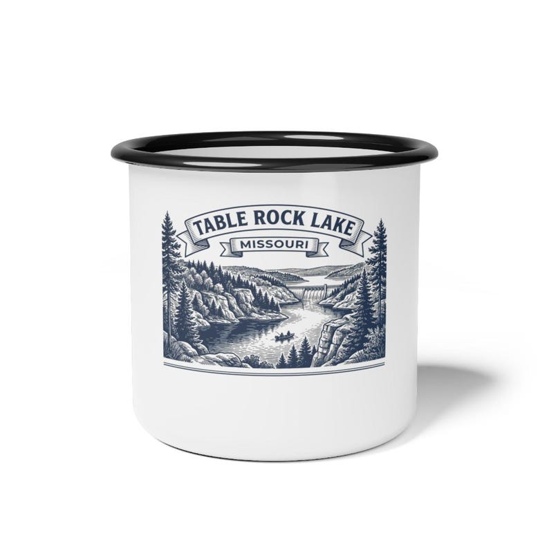 Personalized Table Rock Lake Enamel Mug for Family Reunion 2026, Custom Lake Reunion Mug, Camping Trip Coffee Mug, Matching Reunion Cup Gift image 1